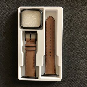 Apple Watch band coffee leather band&black bumper